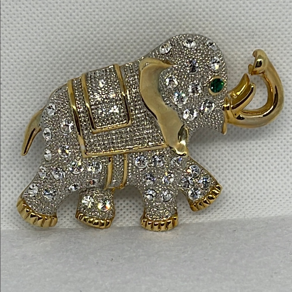 Exceptional Gold and Silver tone vintage large Elephant Brooch pin - Picture 3 of 13